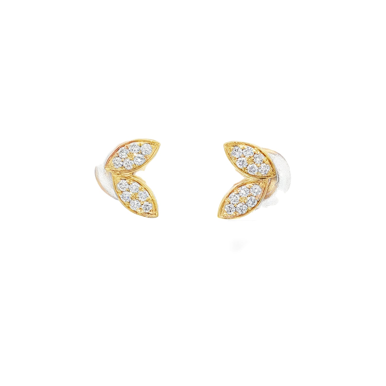 Diamond Leaf Stud Earrings front view