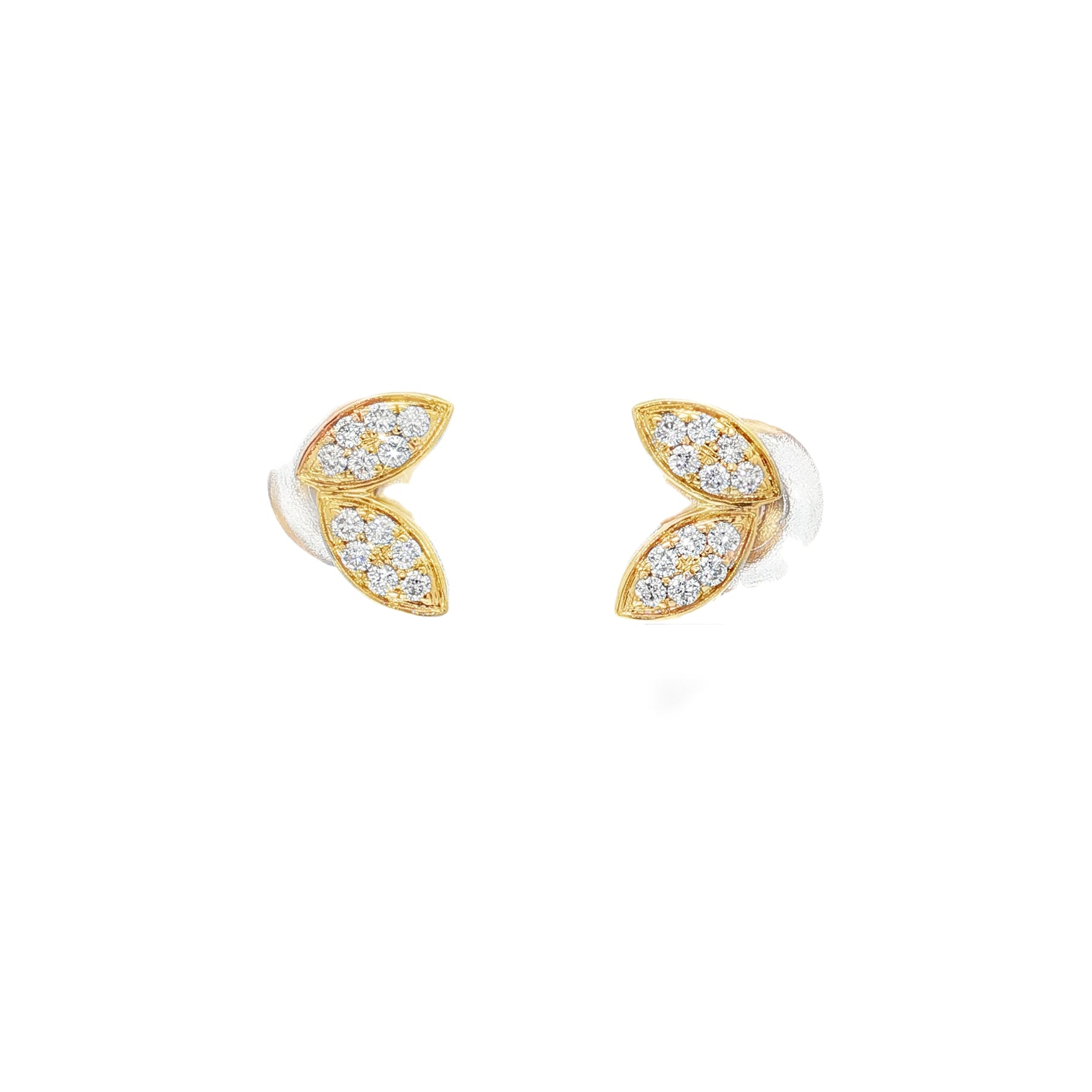 Diamond Leaf Stud Earrings front view