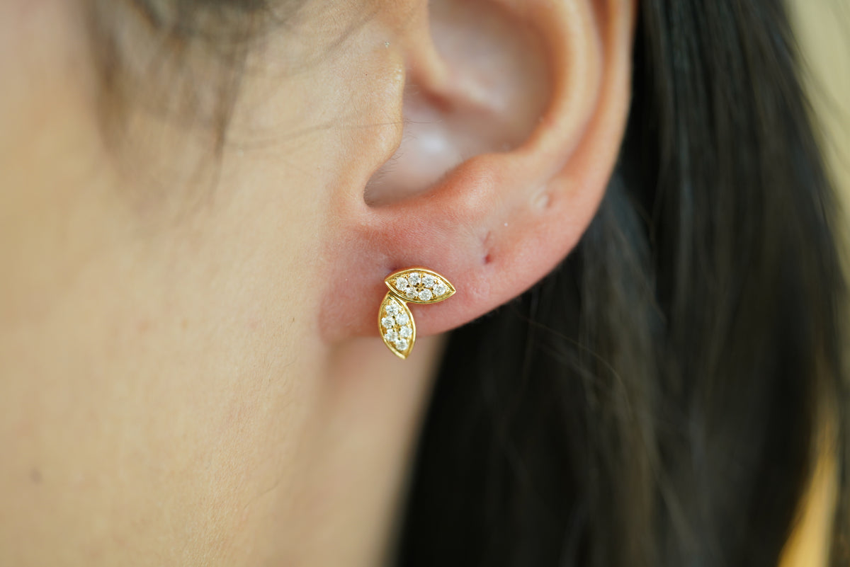 Graceful Diamond Leaf Stud Earrings - additional view