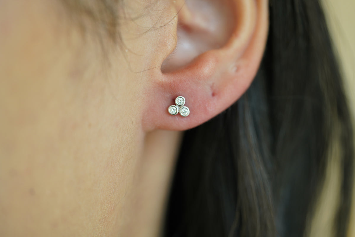 Dainty Bezel Diamond Trefoil Stud Earrings - additional view