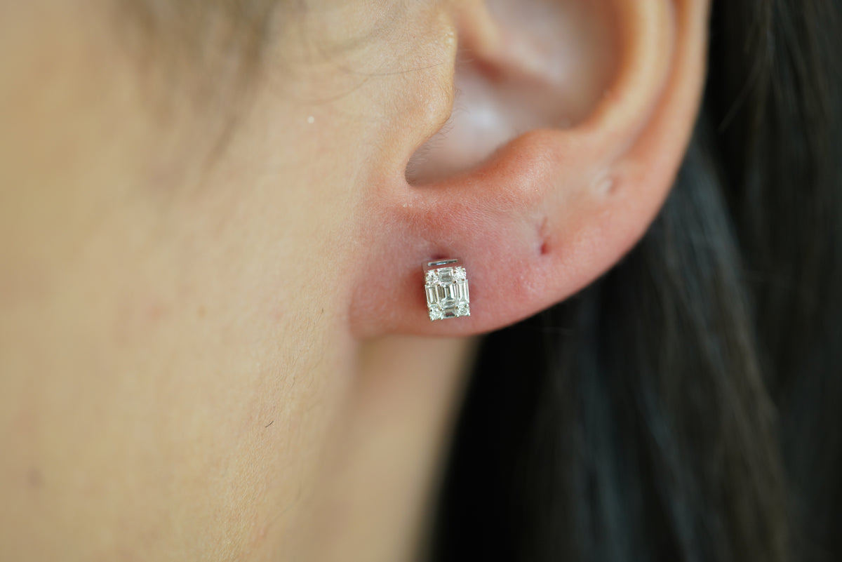 Sleek Baguette Diamond Frame Stud Earrings - additional view