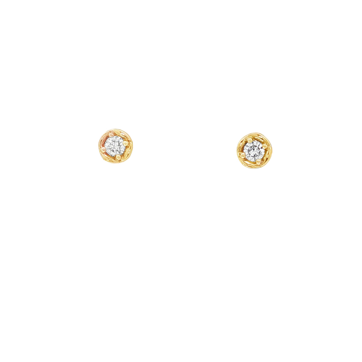 Round Diamond Yellow Gold Stud Earrings front view