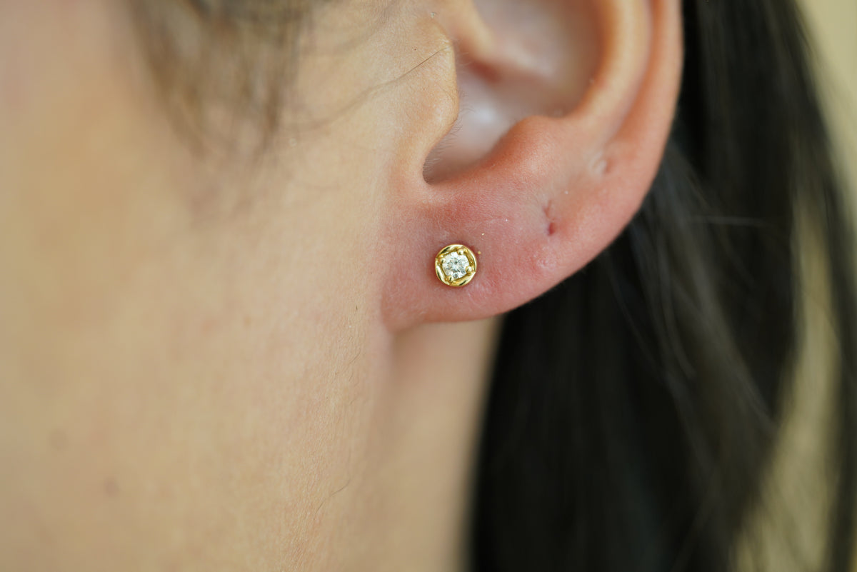 Round Diamond Yellow Gold Stud Earrings - additional view