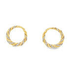 Twisted Diamond Yellow Gold Hoop Earrings front view