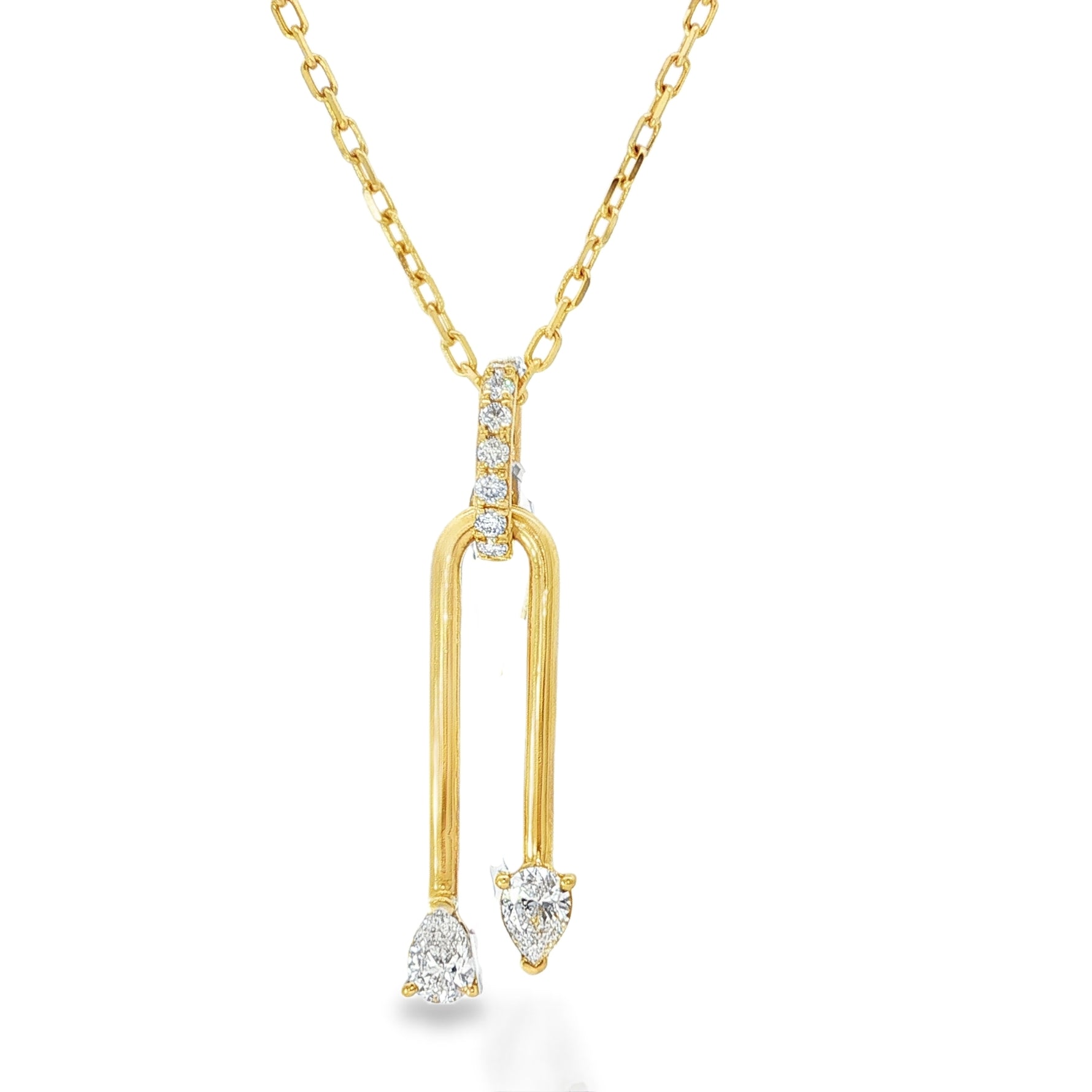Pear Diamond Yellow Gold Drop Pendant front view