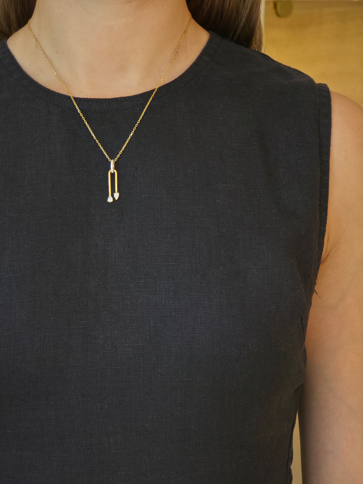 Elegant Pear Diamond Yellow Gold Drop Pendant - additional view