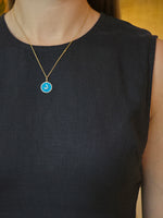 Turquoise Diamond Letter د Yellow Gold Pendant - additional view