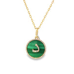 ب Malachite Diamond Letter Yellow Gold Pendant front view