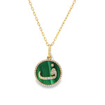 ف Malachite Diamond Letter Yellow Gold Pendant front view