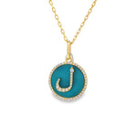 ل Turquoise Diamond Letter Yellow Gold Pendant front view