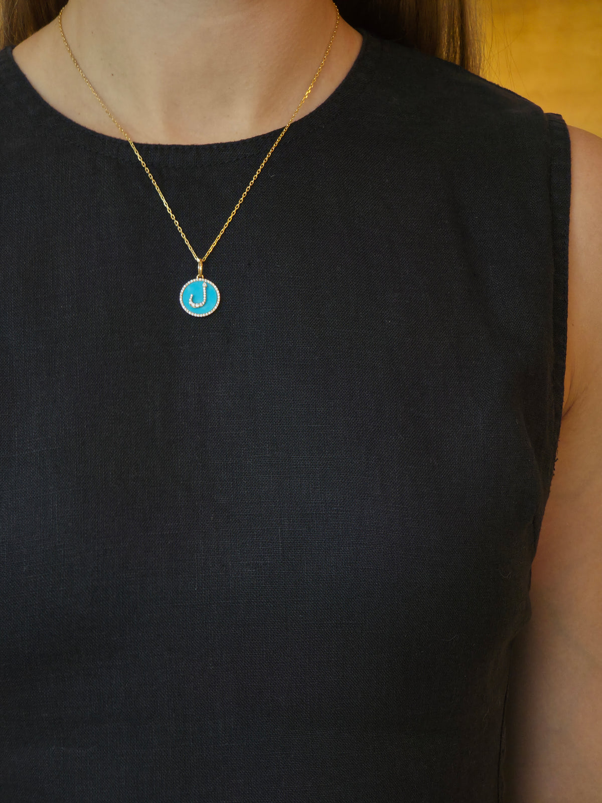 Turquoise Diamond Letter ل Yellow Gold Pendant - additional view