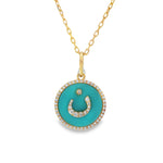 ن Turquoise Diamond Medallion Yellow Gold Pendant front view