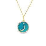 ز Turquoise Diamond Letter Yellow Gold Pendant front view