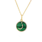 ز Malachite Diamond Letter Yellow Gold Pendant front view