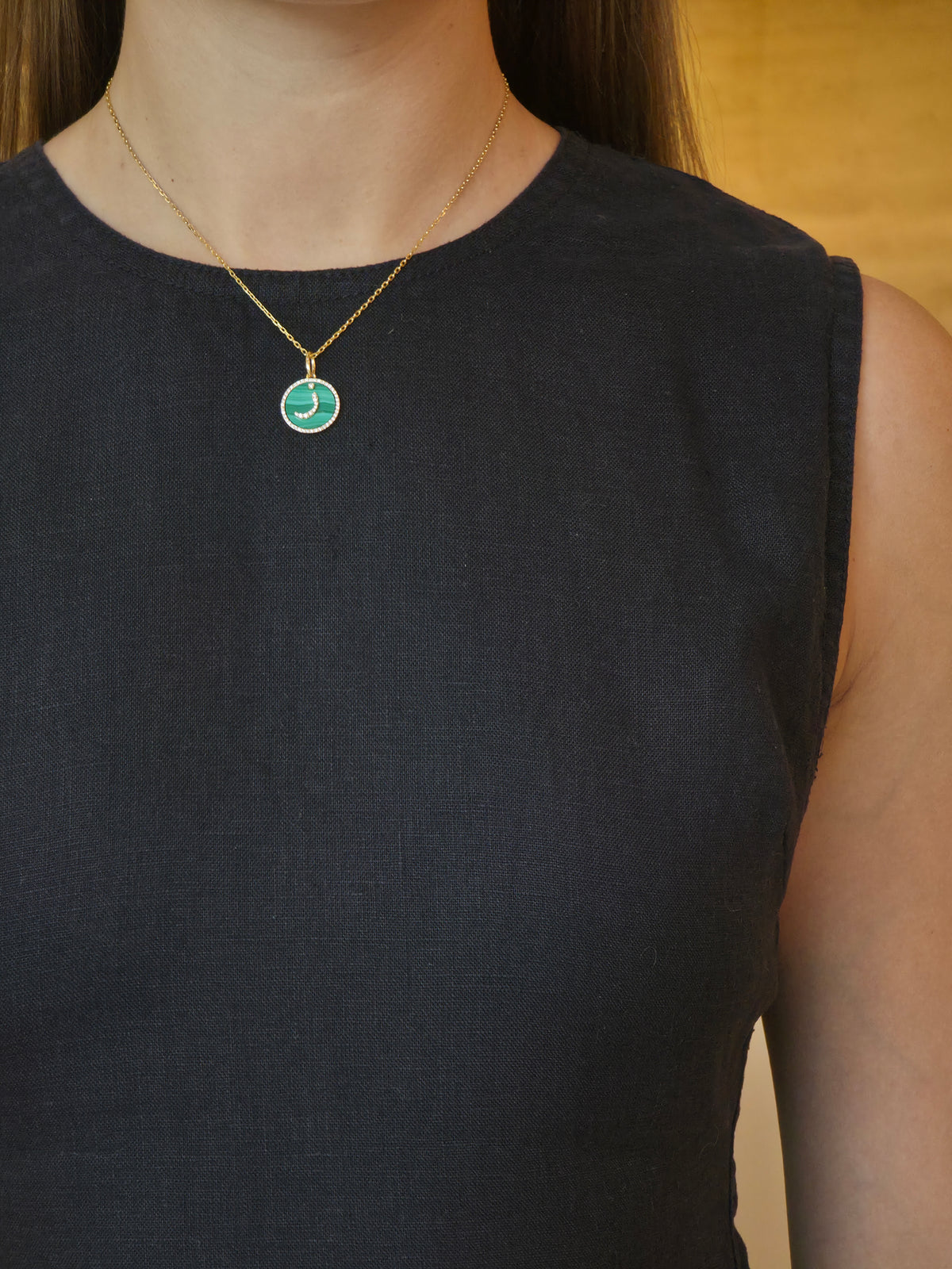 Malachite Diamond Letter ز Yellow Gold Pendant - additional view