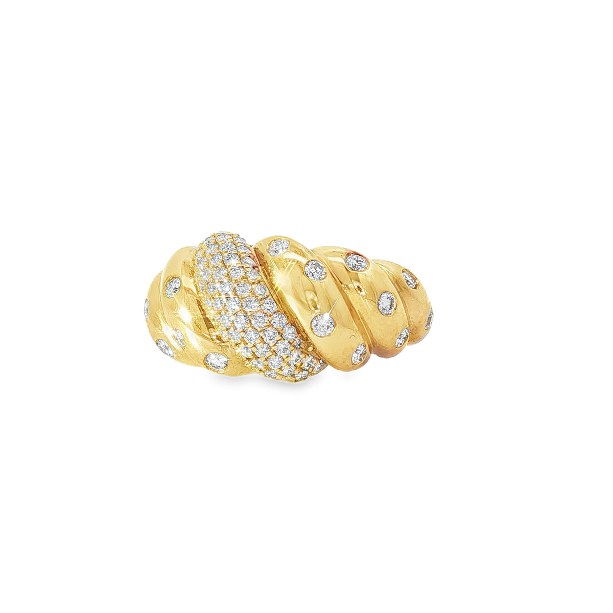 Croissant Diamond Yellow Gold Ring front view