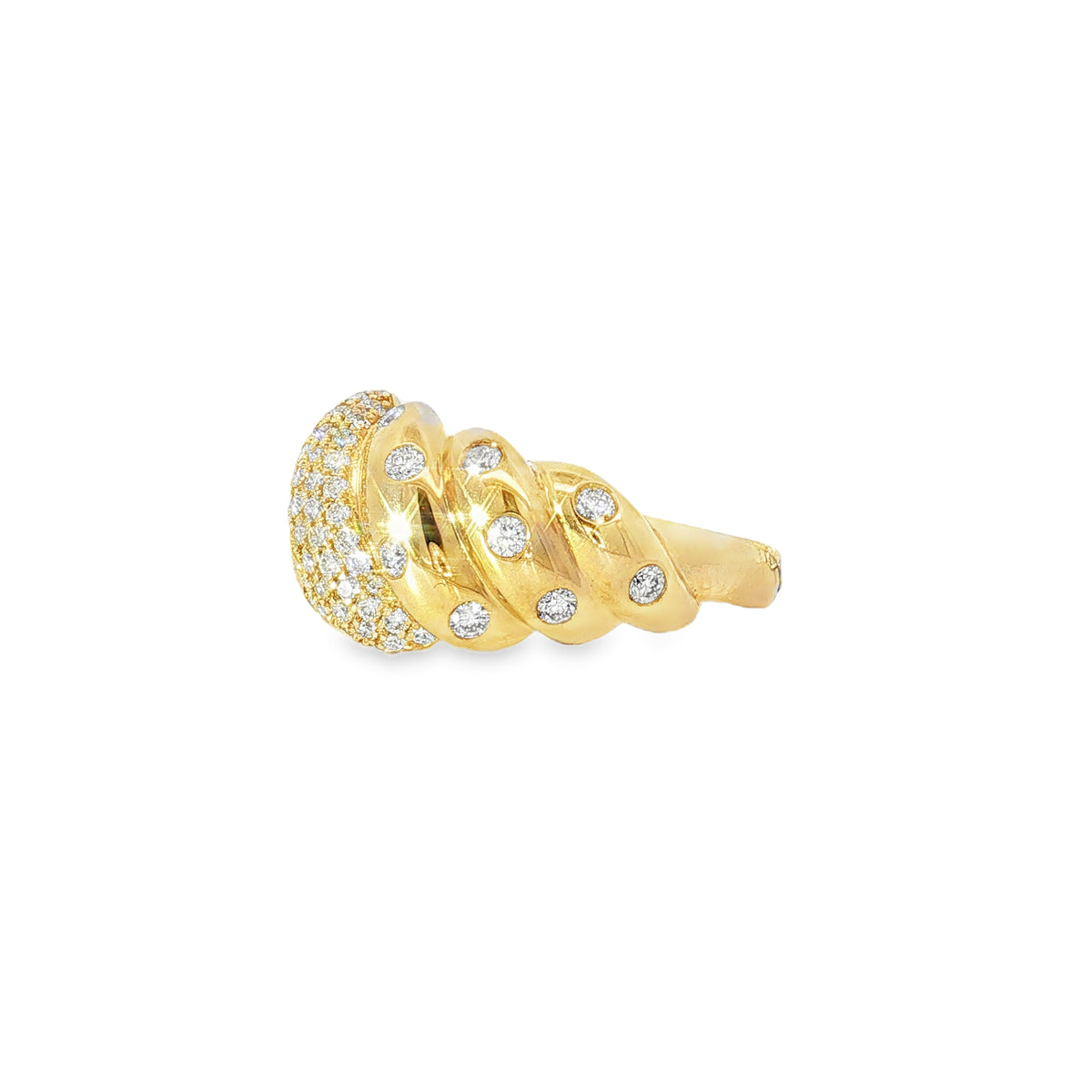 Croissant Diamond Yellow Gold Ring angled view