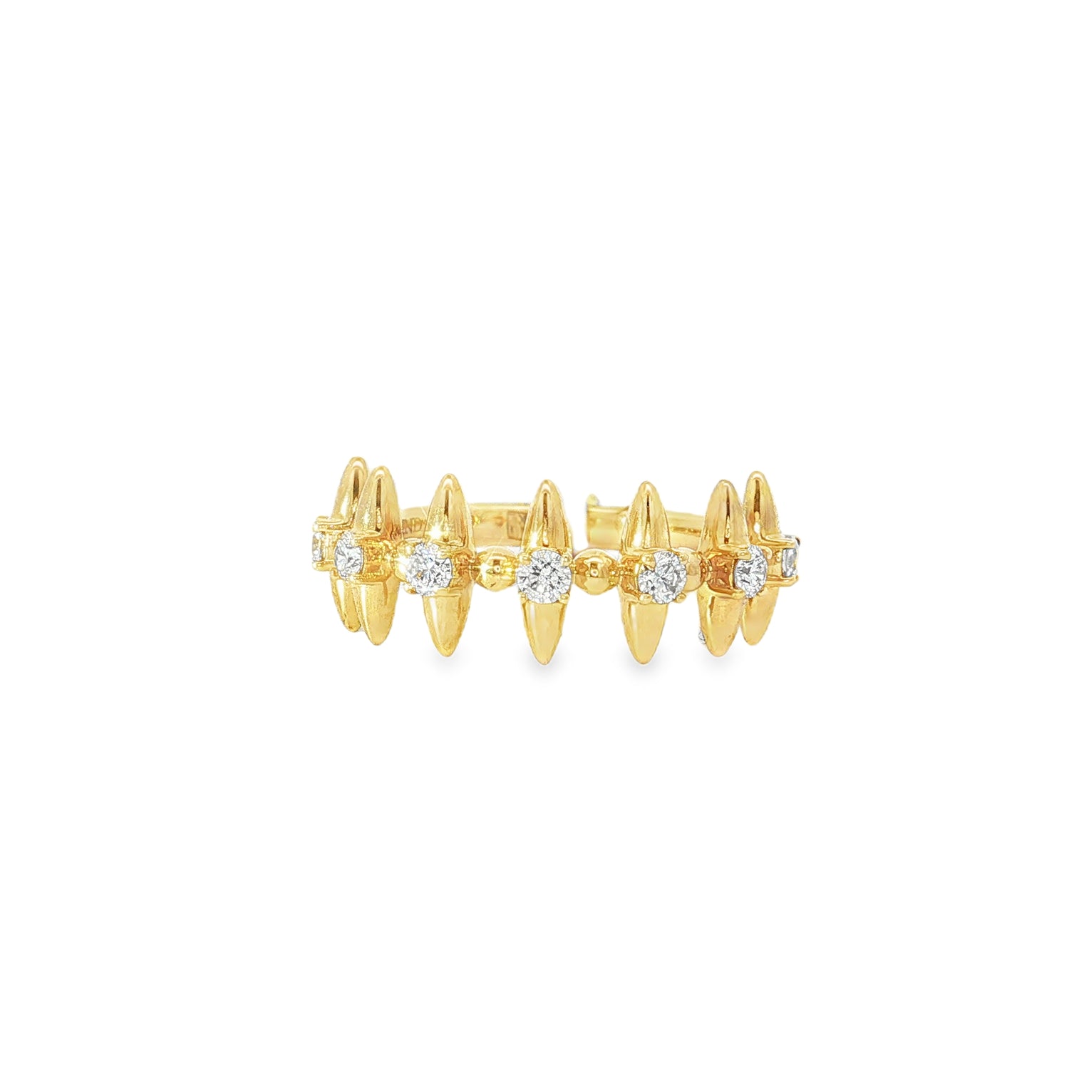 Diamond Spike Yellow Gold Band Ring front view