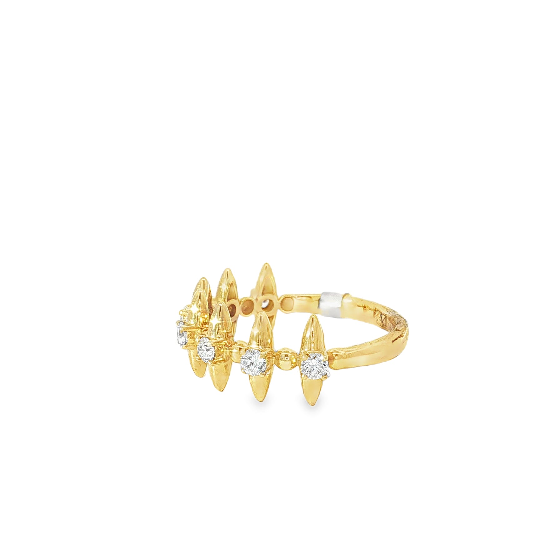 Diamond Spike Yellow Gold Band Ring angled view