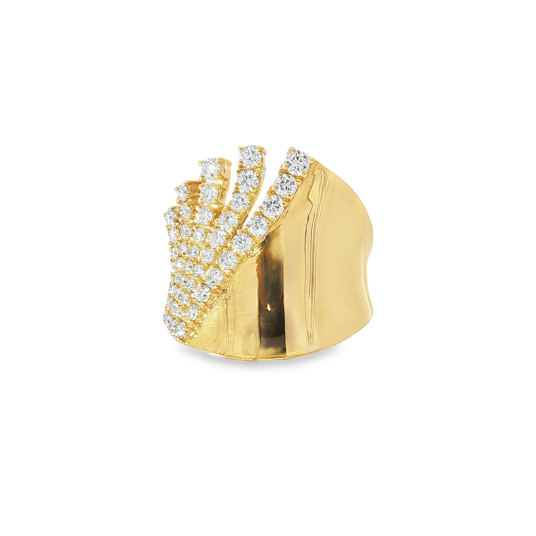 Pavé Shield Yellow Gold Ring front view