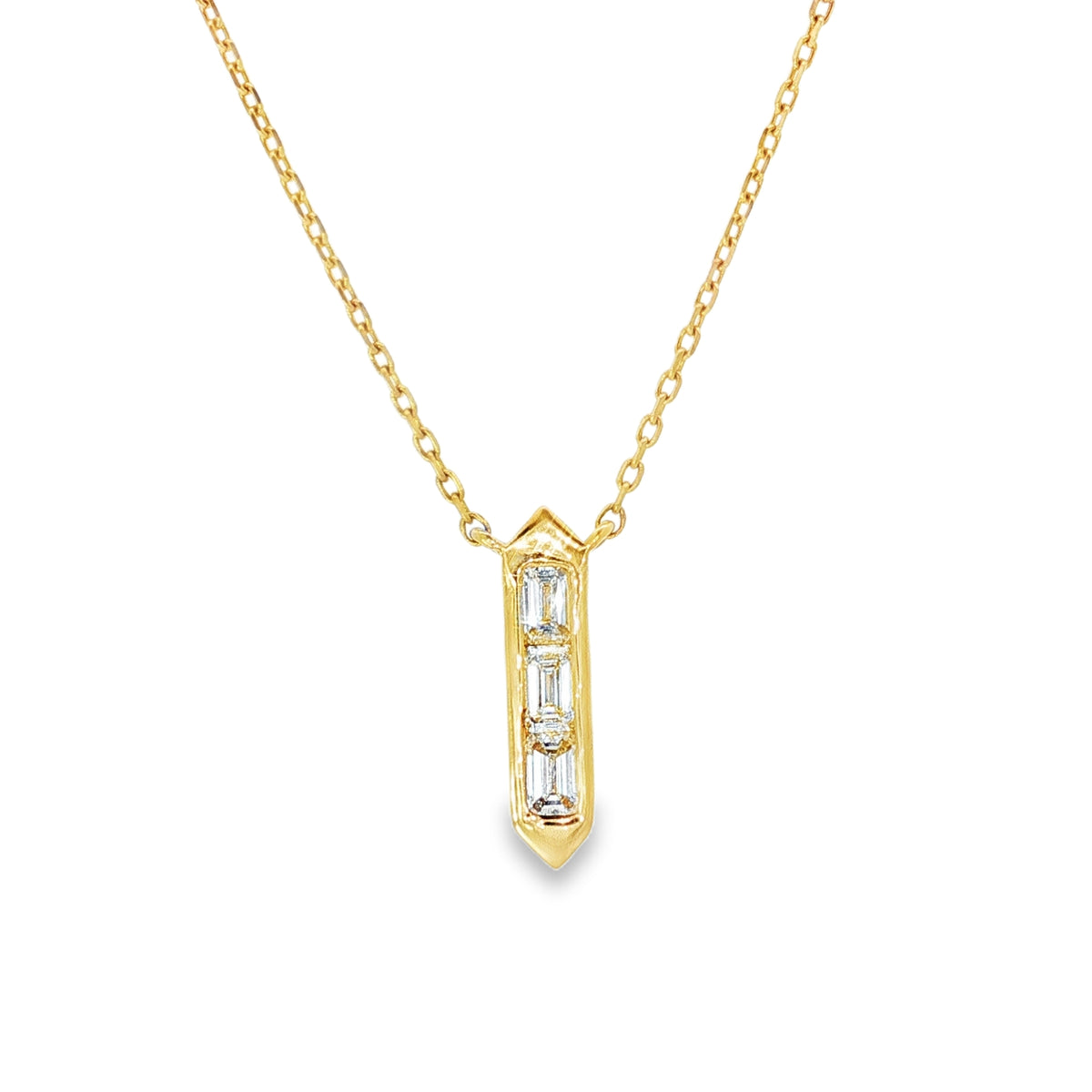 Emerald-Cut Diamond Bar Yellow Gold Pendant front view