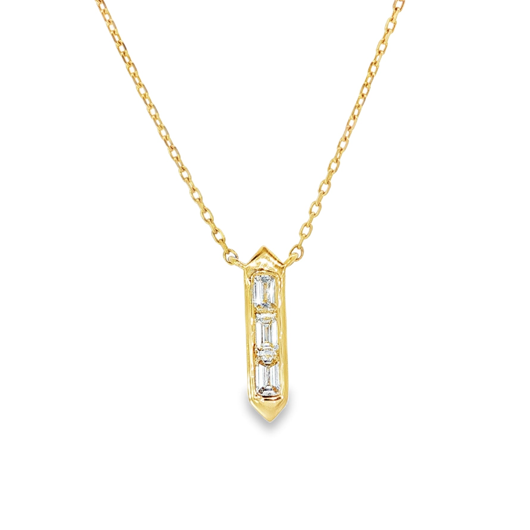 Emerald-Cut Diamond Bar Yellow Gold Pendant front view