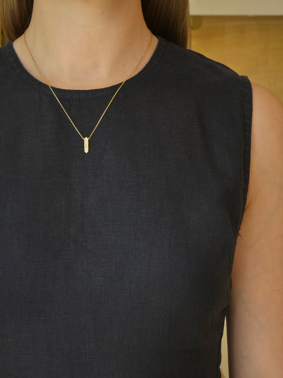 Refined Emerald-Cut Diamond Bar Yellow Gold Pendant - additional view