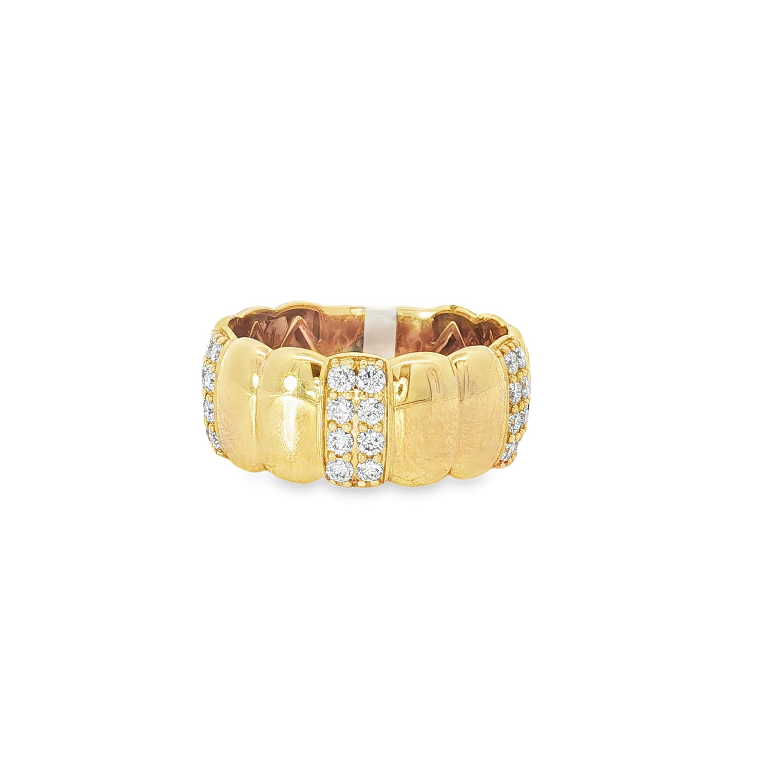 Diamond Station Yellow Gold Band Ring front view