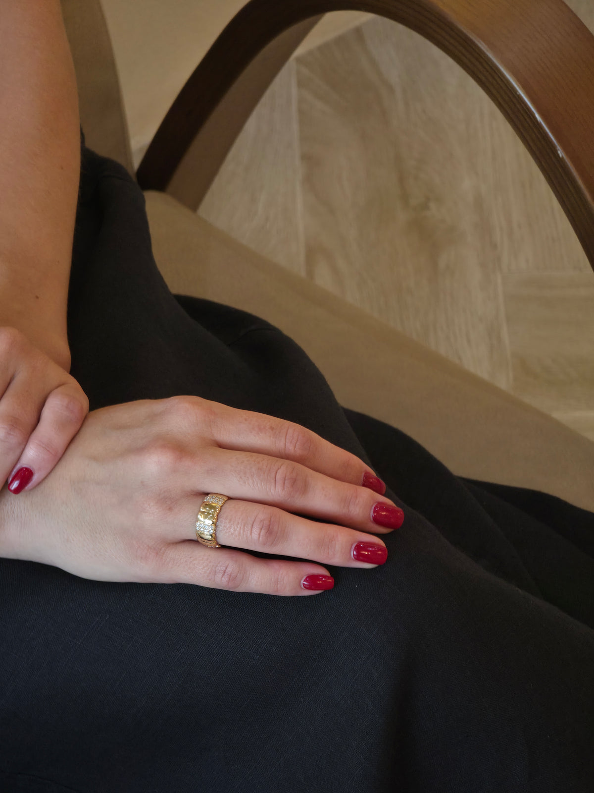 Modern Diamond Station Yellow Gold Band Ring - additional view