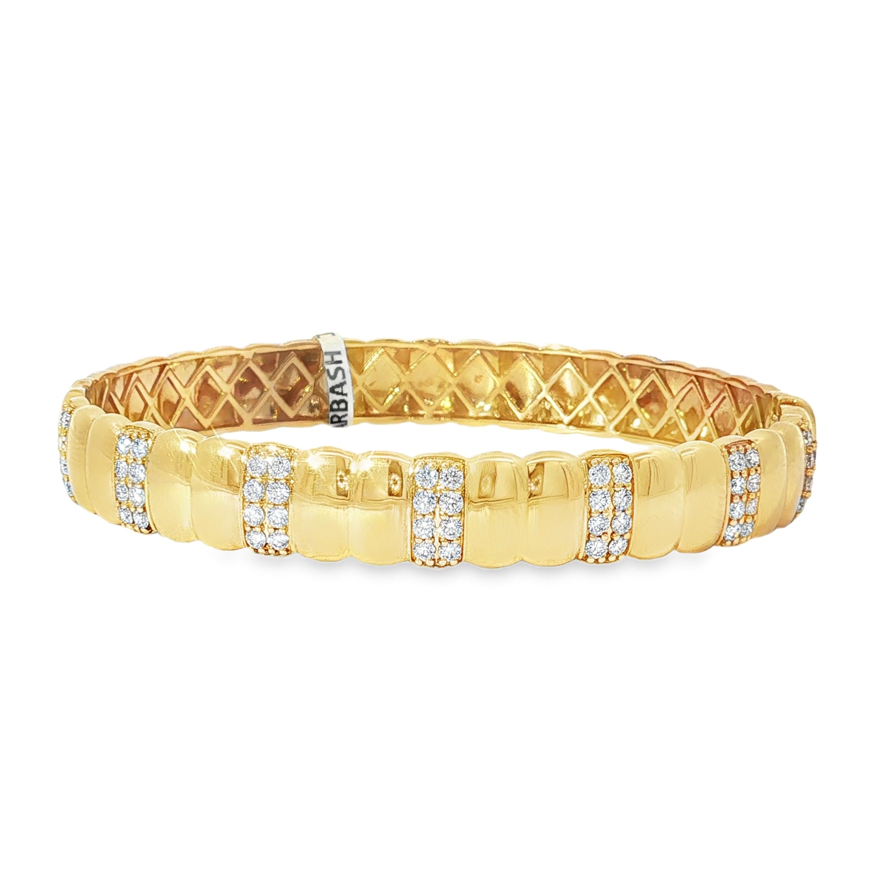 Segmented Diamond Yellow Gold Bangle front view