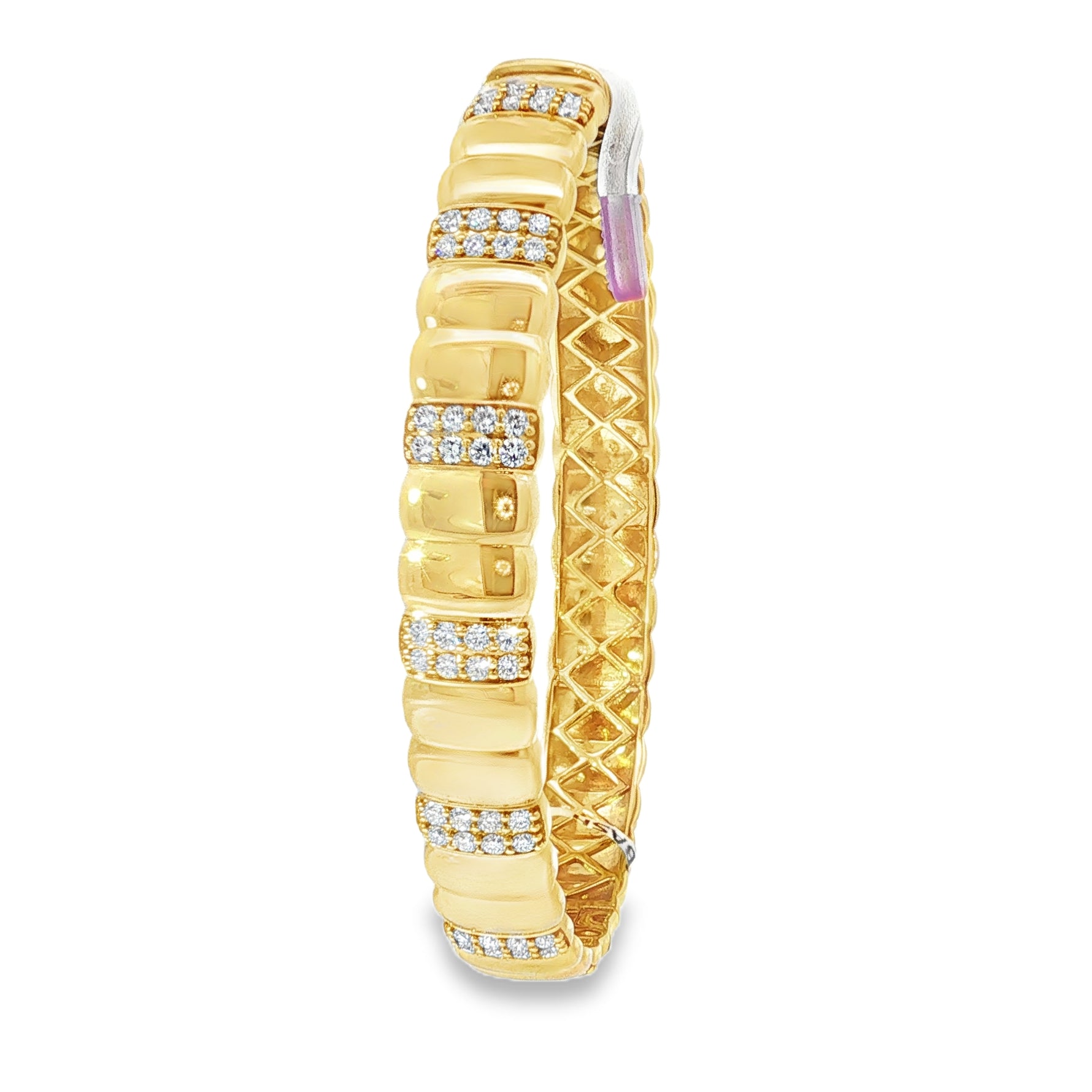 Segmented Diamond Yellow Gold Bangle angled view