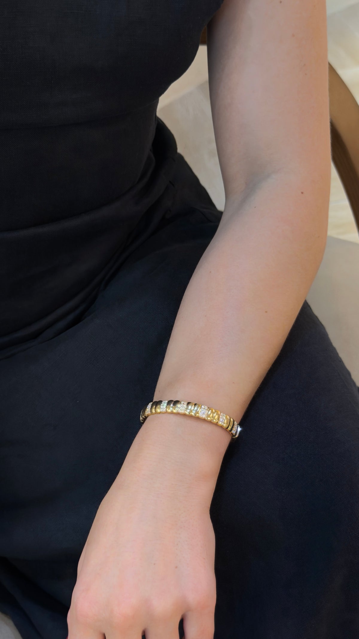 Sculptural Segmented Diamond Yellow Gold Bangle - additional view