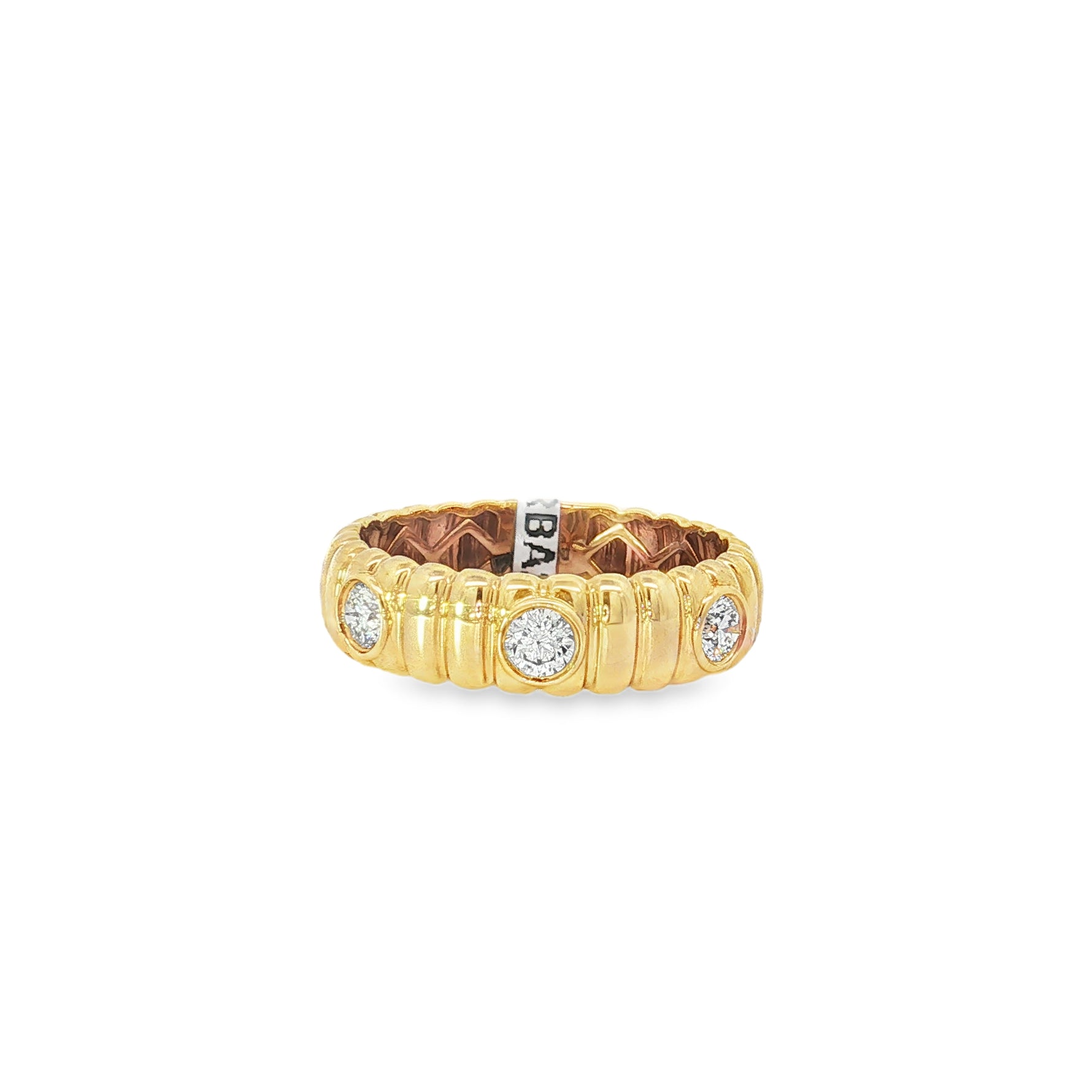 Round Diamond Station Yellow Gold Ring front view