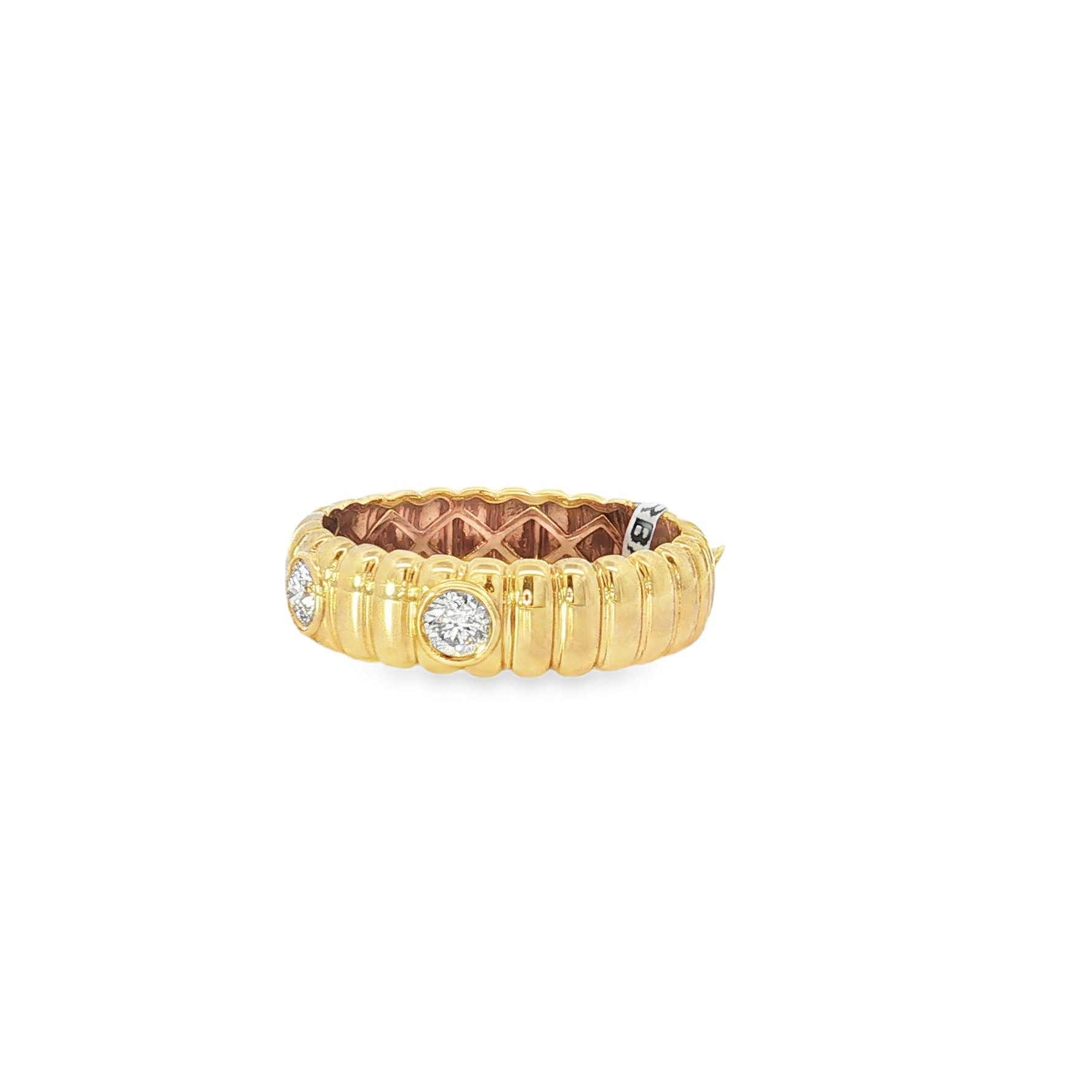 Round Diamond Station Yellow Gold Ring angled view