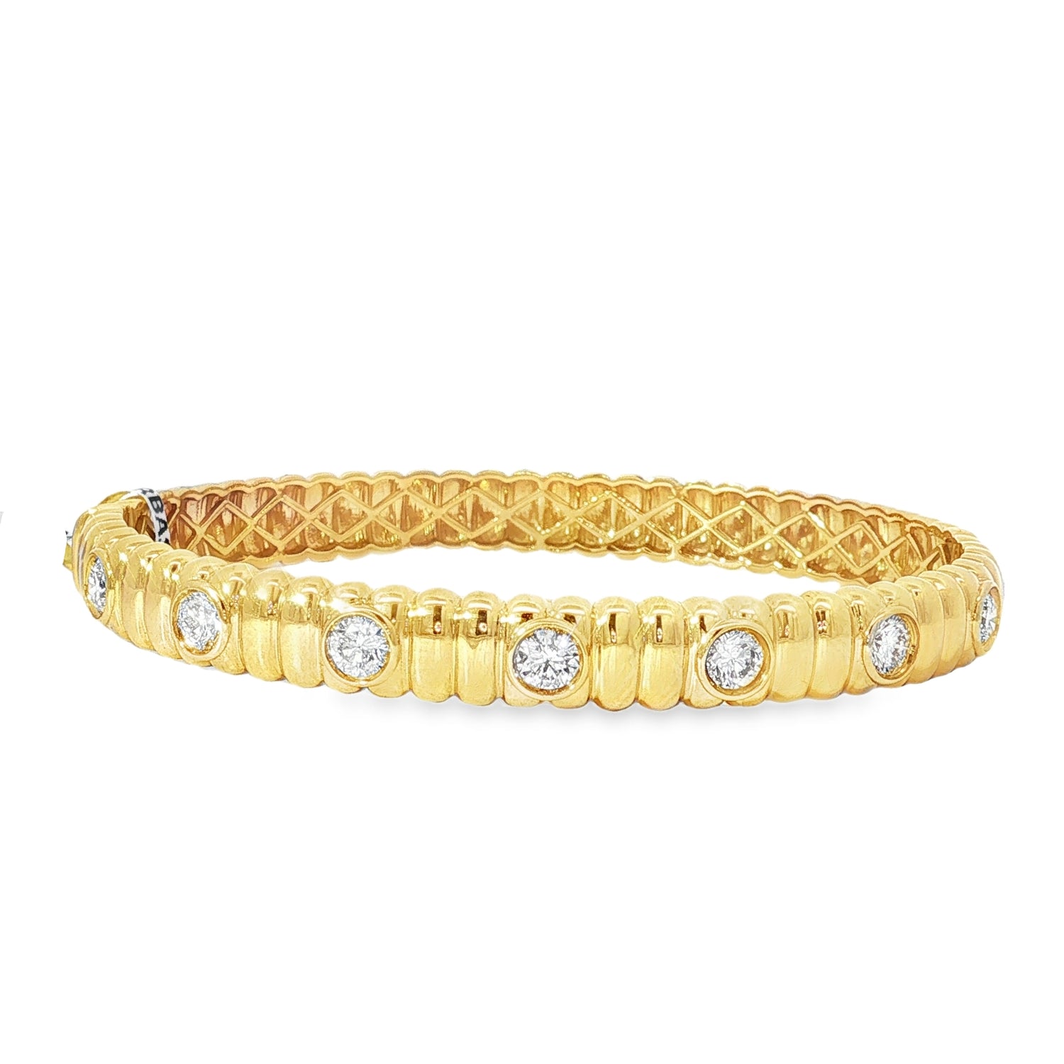 Round Diamond Station Yellow Gold Bangle front view