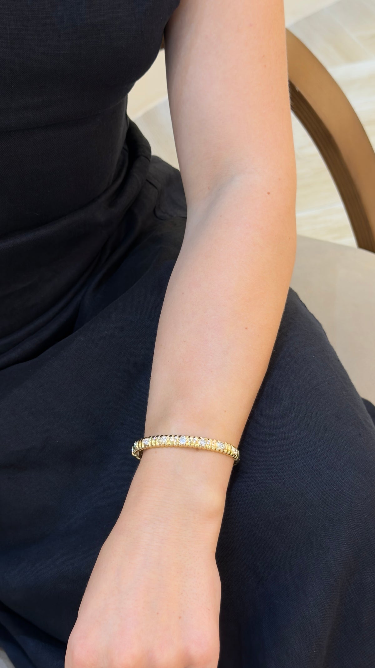 Polished Round Diamond Station Yellow Gold Bangle - additional view