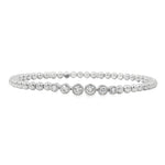 White gold beaded open bangle with graduated round diamonds in circular settings