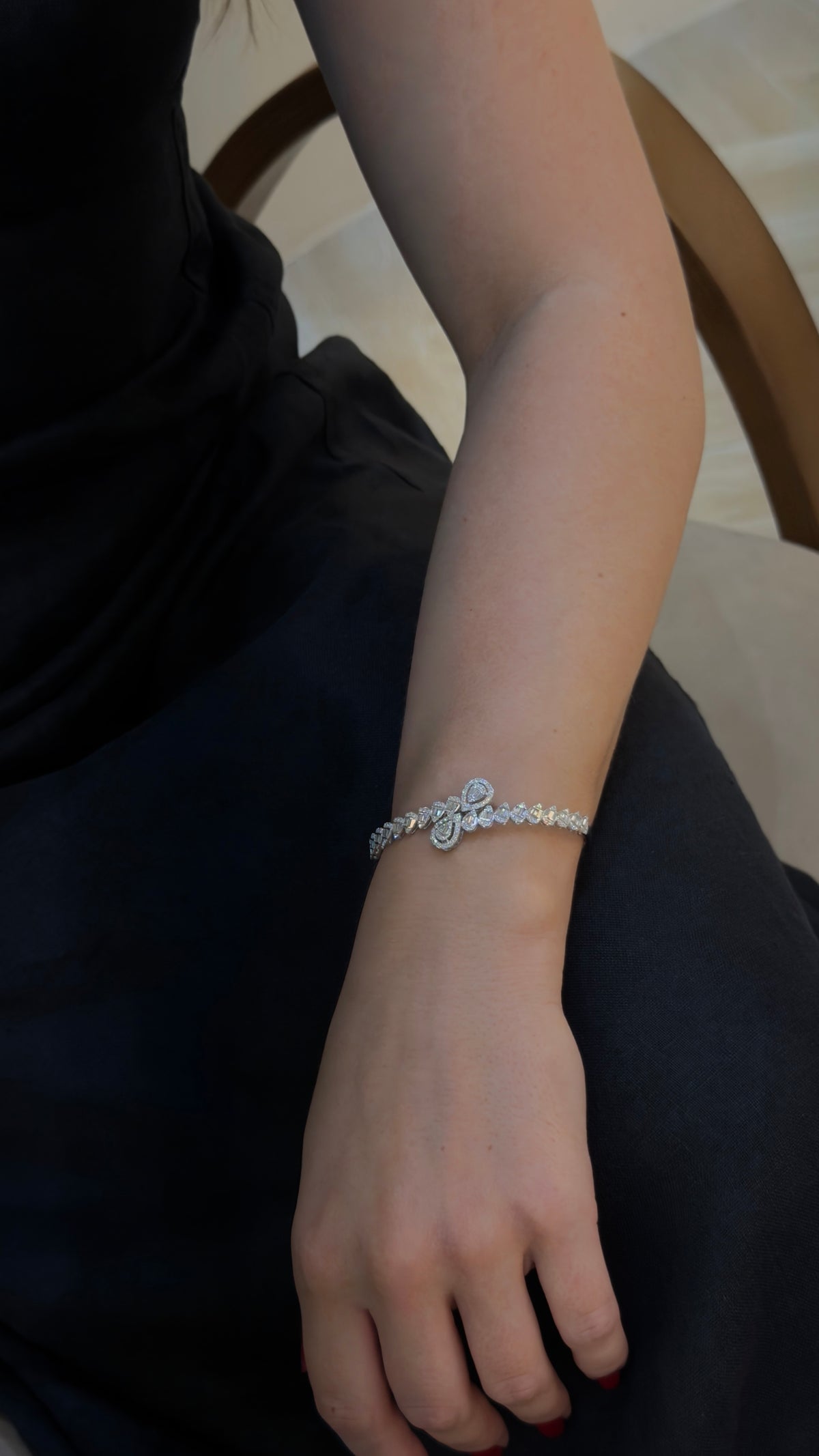 Baguette Diamond Teardrop Crossover Bangle - additional view