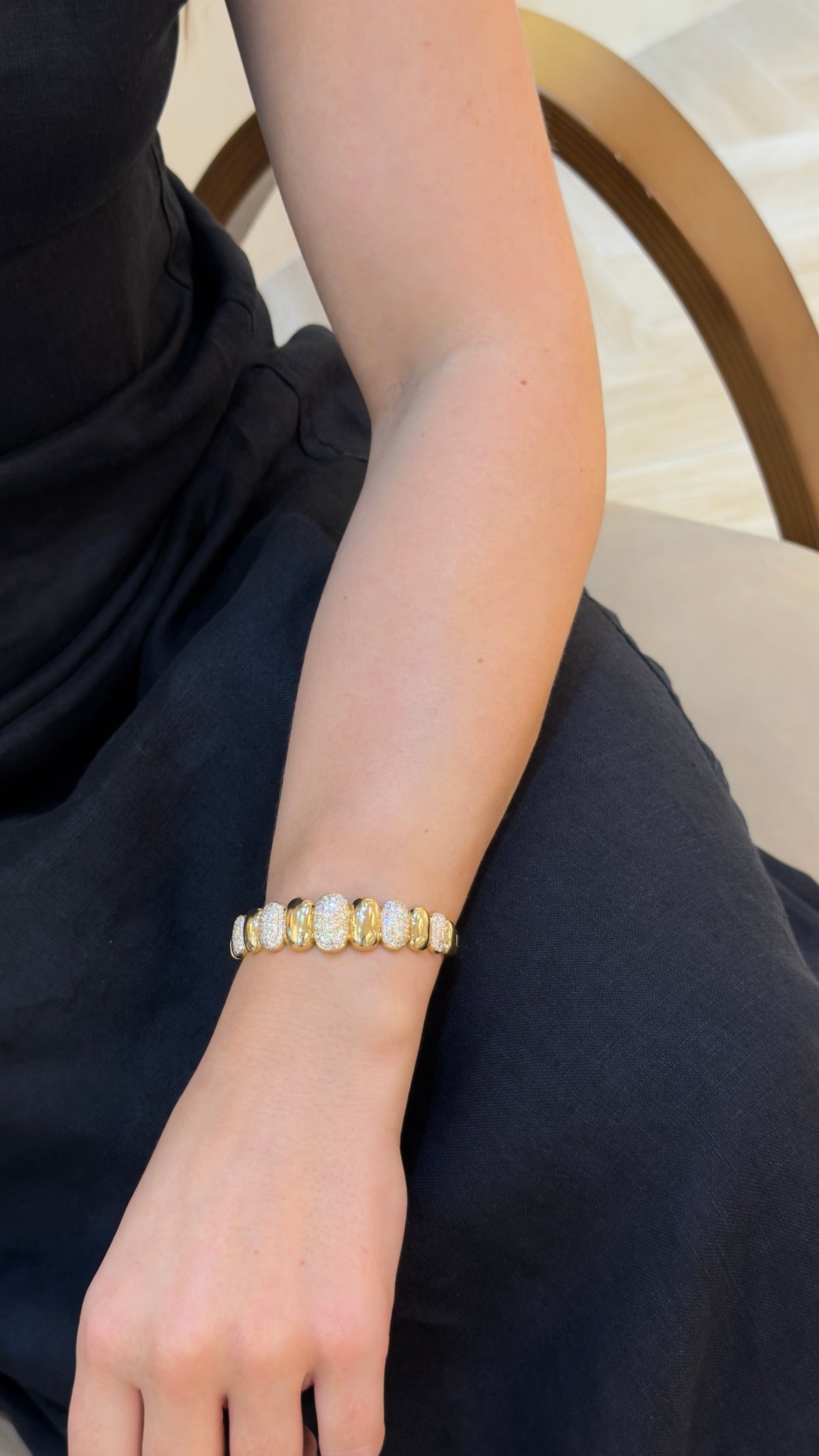 Sculptural Pavé Link Yellow Gold Bangle - additional view