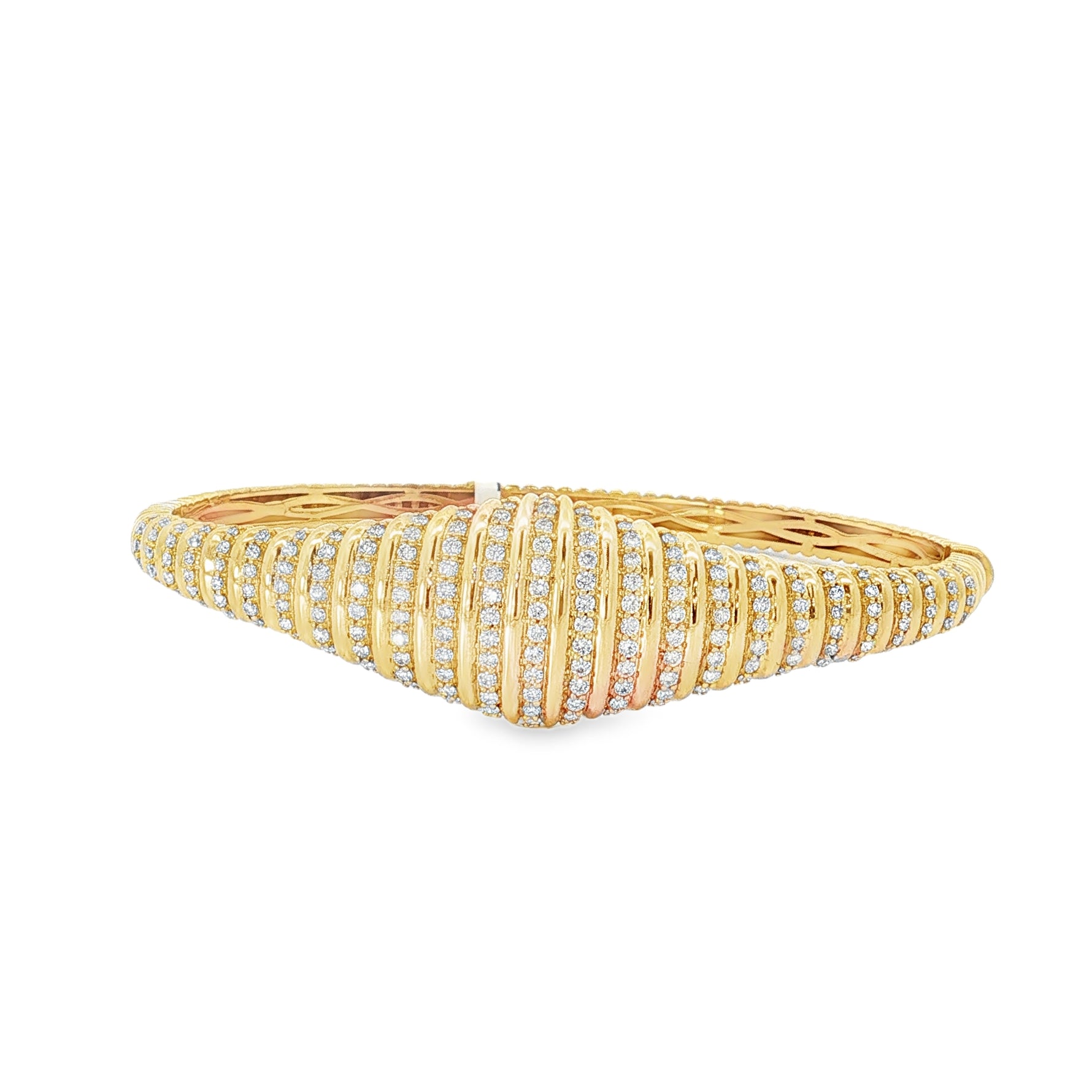 Multi-Row Diamond Yellow Gold Bangle front view