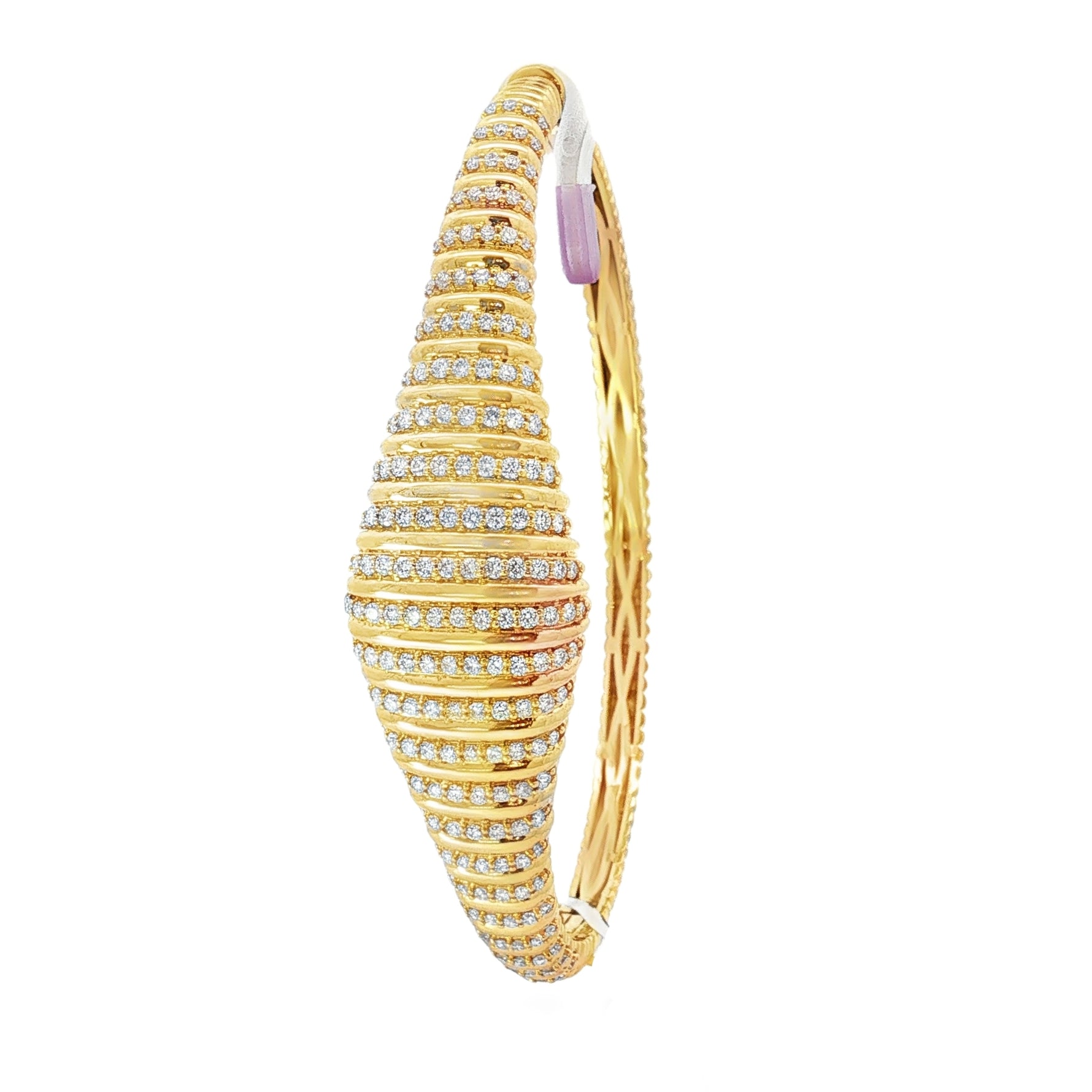 Multi-Row Diamond Yellow Gold Bangle angled view
