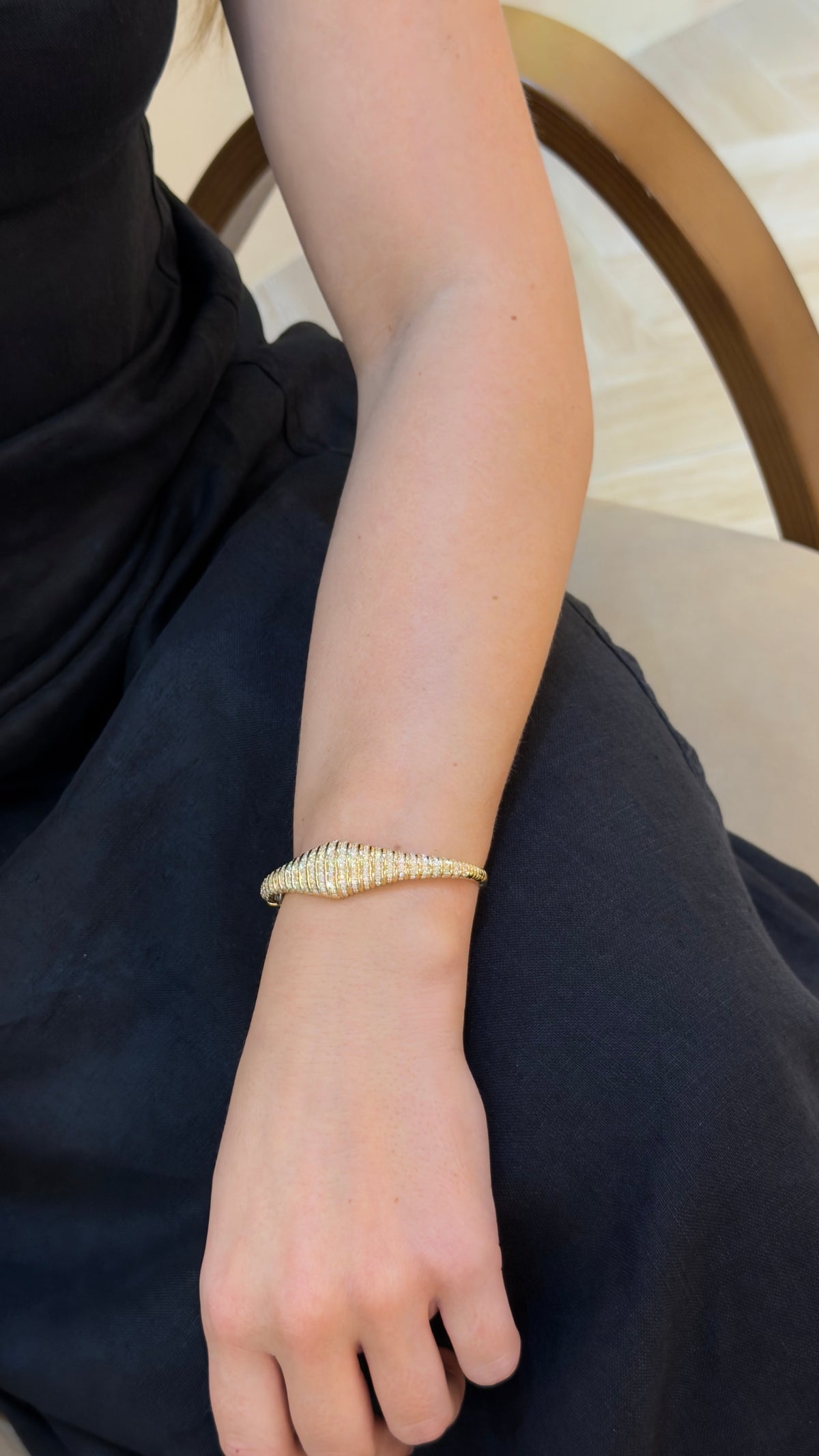 Refined Multi-Row Diamond Yellow Gold Bangle - additional view