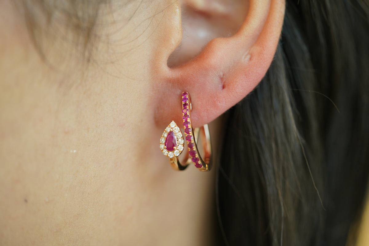 Ruby Halo Rose Gold Hoop Earrings - additional view