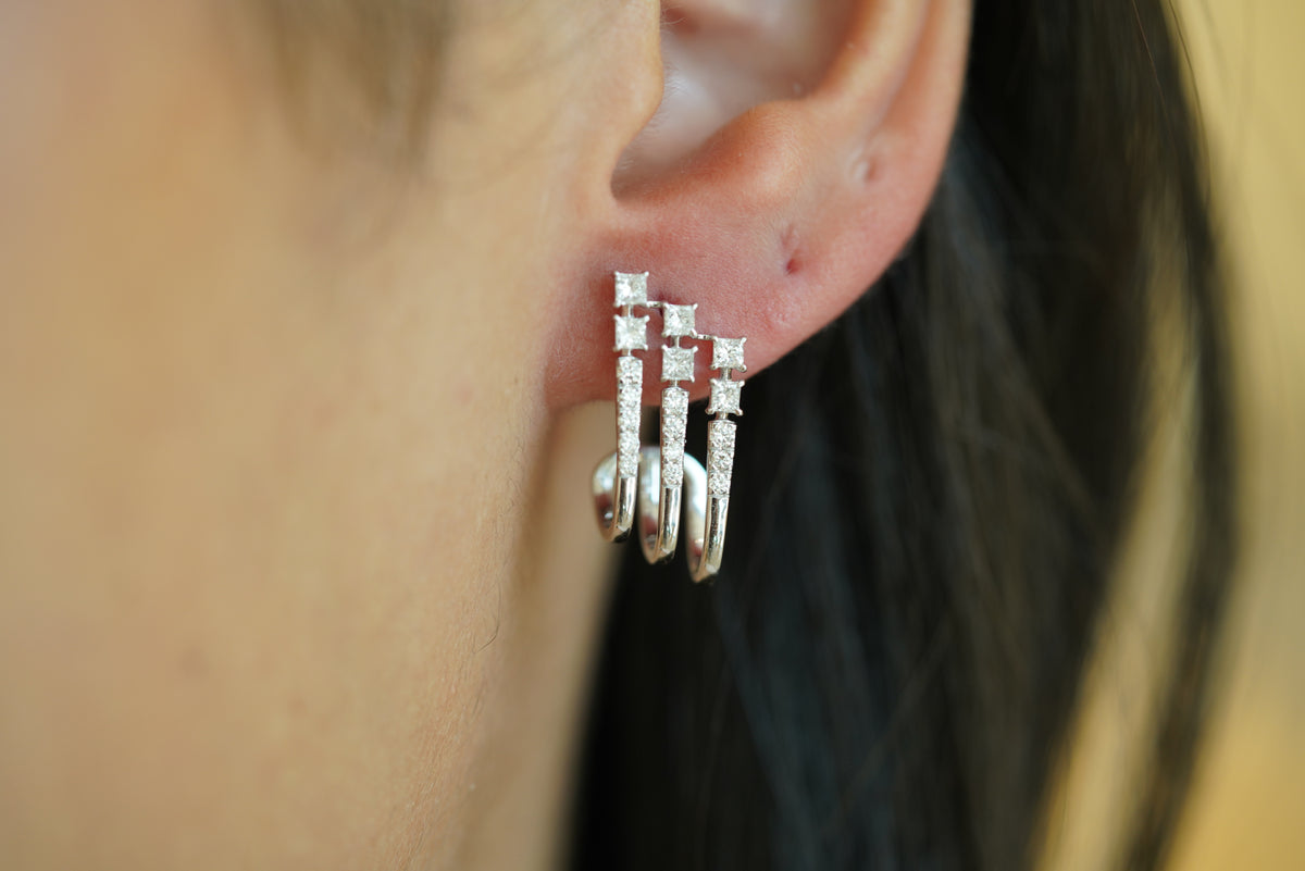 Sleek Princess Diamond Geometric Dangle Earrings - additional view