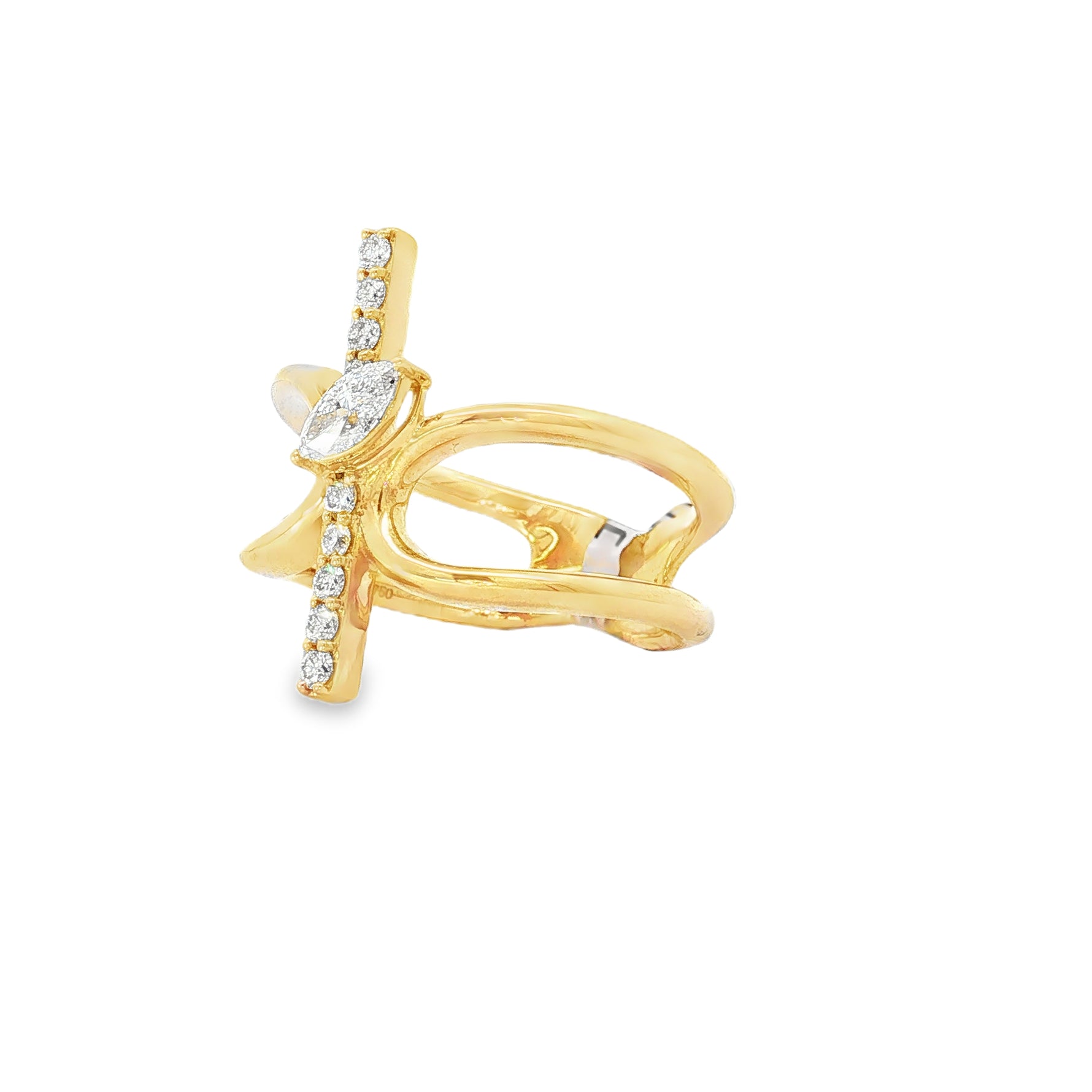 Marquise Diamond Bow Yellow Gold Ring angled view