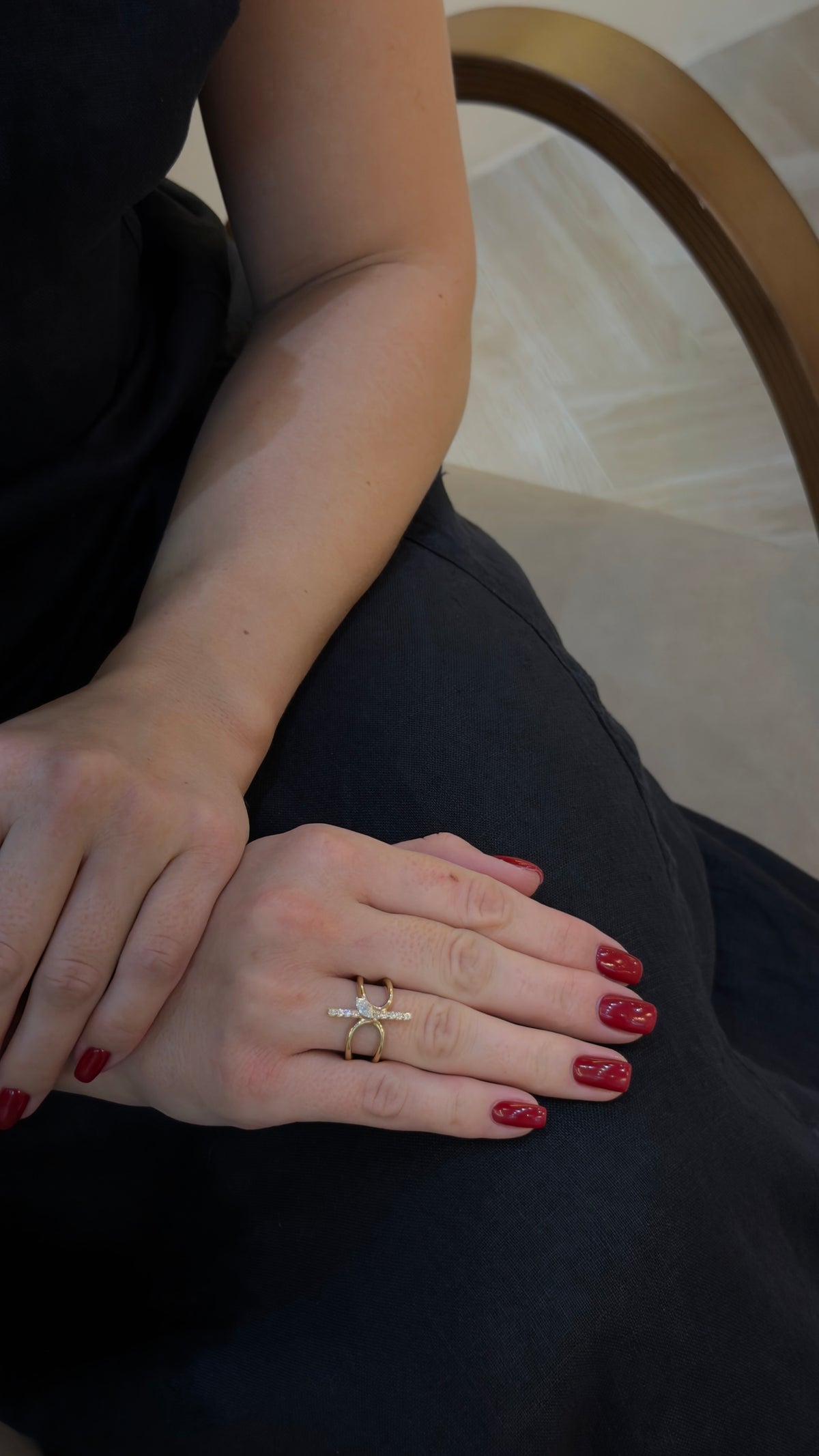 Enchanting Marquise Diamond Bow Yellow Gold Ring - additional view