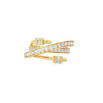 Baguette Diamond Crisscross Yellow Gold Ring front view