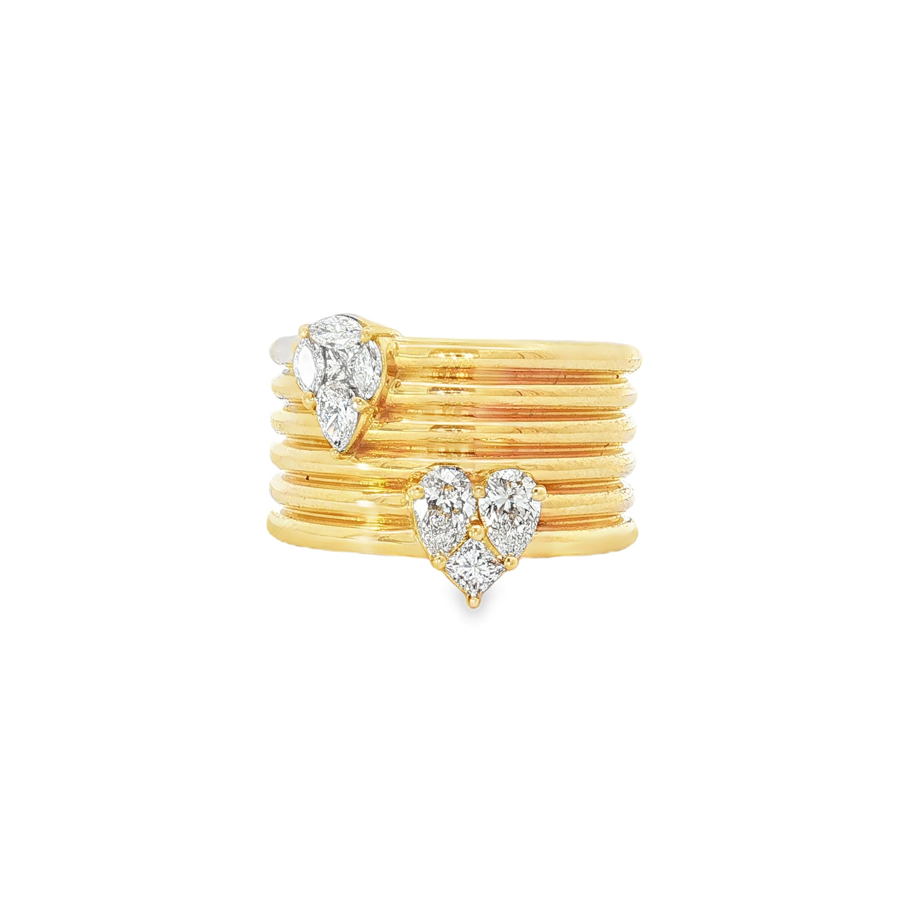 Pear Diamond Multi-Band Yellow Gold Ring front view