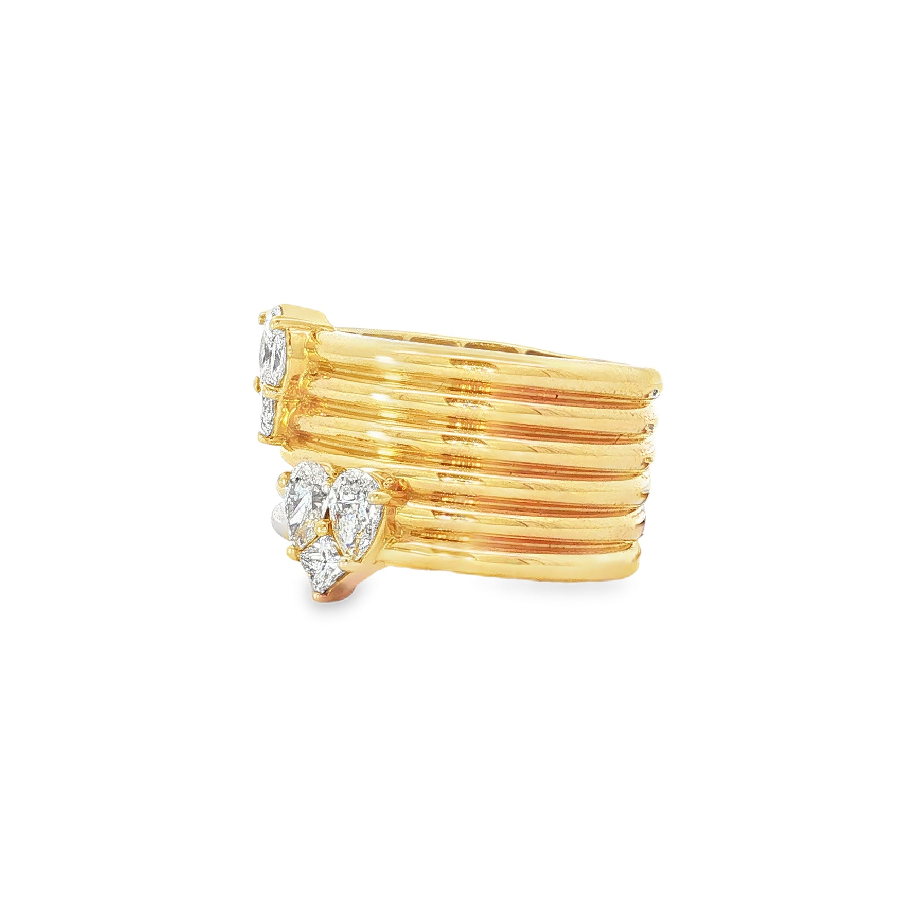 Pear Diamond Multi-Band Yellow Gold Ring angled view