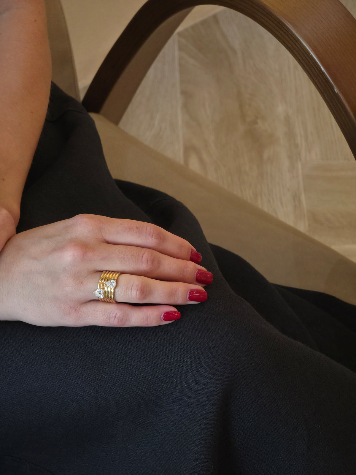 Refined Pear Diamond Multi-Band Yellow Gold Ring - additional view
